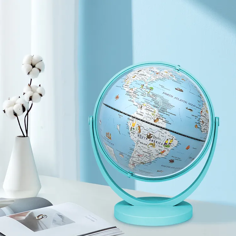 20cm (8") Full-Swing Blue Color Cartoon World Globe with Durable Plastic Base & Meridian - World Globe